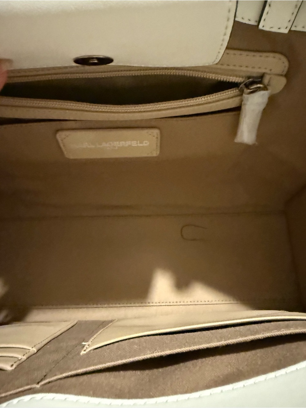 Karl Lagerfeld Light Beige and White Chain-Handle Tote with dust bag - Picture 5 of 13